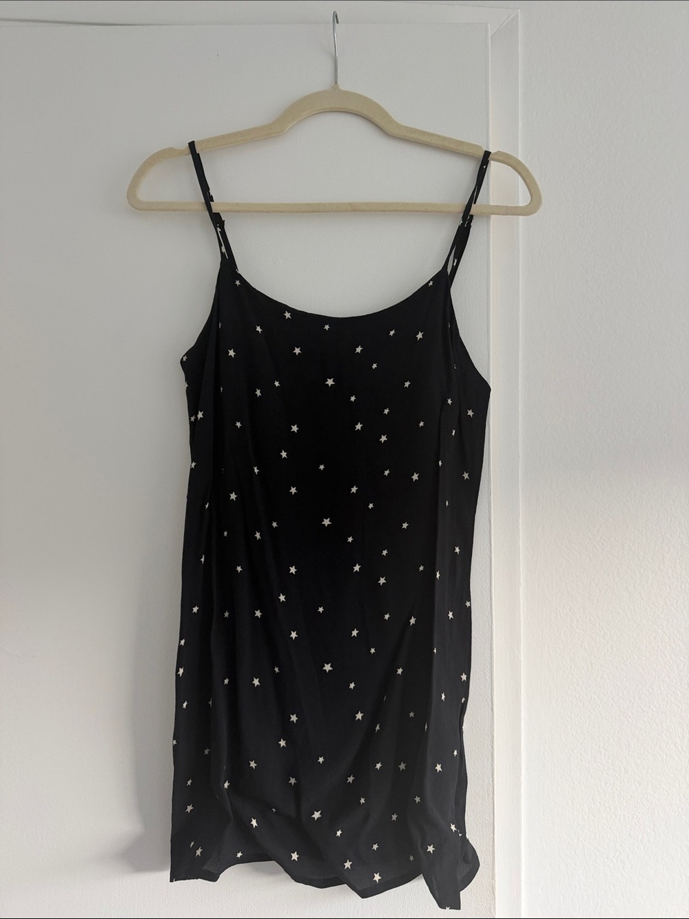Reformation Black Mini Slip Dress with White Star Print